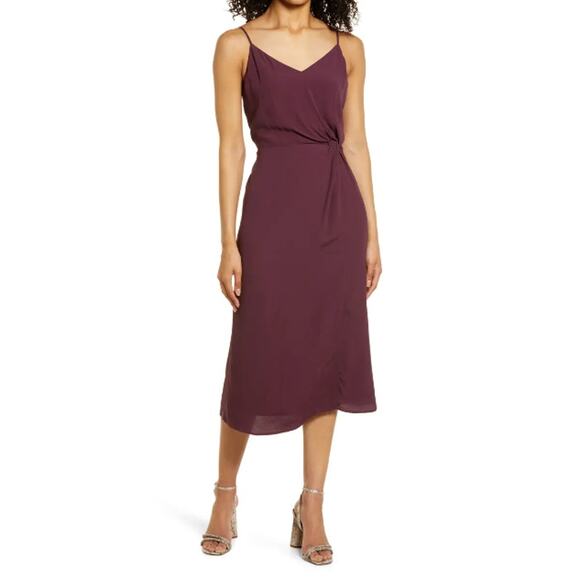Halogen Dress Womens Small 4 6 Burgundy Wrap Knot Slit Party Cocktail‎ Evening - Picture 1 of 12